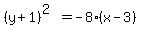 %28y%2B1%29%5E%282%29=-8%28x-3%29
