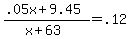+%28+.05x+%2B+9.45+%29+%2F+%28+x+%2B+63+%29+=+.12+