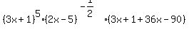 +%283x%2B1%29%5E5%2A%282x-5%29%5E%28-1%2F2%29+%28+3x%2B1+%2B+36x-90%29+%29