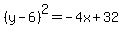 +%28y-6%29%5E2+=+-+4x+%2B+32