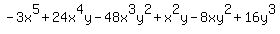 +-+3x%5E5+%2B+24x%5E4y+-+48x%5E3y%5E2+%2B+x%5E2y+-+8xy%5E2+%2B+16y%5E3+