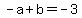 +-a+%2B+b+=+-3+