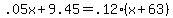 +.05x+%2B+9.45+=+.12%2A%28+x+%2B+63+%29+