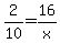 +2%2F10+=+16%2Fx+