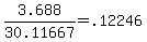 +3.688+%2F+30.11667+=+.12246+