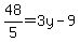 +48%2F5+=+3y-9+