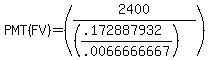 +PMT%28FV%29+=+%282400+%2F+%28%28%28.172887932%29%2F.0066666667%29%29%29+