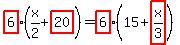 highlight(6)(x/2+highlight(20))=highlight(6)(15+highlight(x/3))
