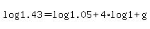 +log%28+1.43+%29+=+log%28+1.05+%29+%2B+4%2Alog%28+1+%2B+g+%29+