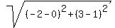 +sqrt%28+%28+-2+-+0%29%5E2+%2B+%28+3+-+1+%29%5E2+%29+