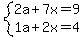 +system%28+%0D%0A++++2%5Ca+%2B+7%5Cx+=+9%2C%0D%0A++++1%5Ca+%2B+2%5Cx+=+4+%29%0D%0A++