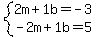 +system%28+%0D%0A++++2%5Cm+%2B+1%5Cb+=+-3%2C%0D%0A++++-2%5Cm+%2B+1%5Cb+=+5+%29%0D%0A++