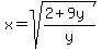 +x+=+sqrt%28%282%2B9y%29%2Fy%29+