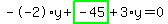 --2%2Ay%2Bhighlight_green%28+-45+%29%2B3%2Ay=0