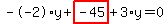 --2%2Ay%2Bhighlight_red%28+-45+%29%2B3%2Ay=0
