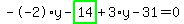 --2%2Ay-highlight_green%28+14+%29%2B3%2Ay-31=0