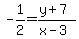 -1%2F2+=+%28y+%2B+7%29+%2F+%28x+-+3%29