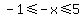 -1+%3C=+-x+%3C=+5
