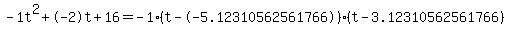 -1t%5E2%2B-2t%2B16+=+-1%28t--5.12310562561766%29%2A%28t-3.12310562561766%29