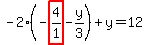 -2%2A%28-highlight_red%28+4%2F1+%29-y%2F3%29%2By=12