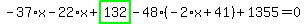 -37%2Ax-22%2Ax%2Bhighlight_green%28+132+%29-48%2A%28-2%2Ax%2B41%29%2B1355=0