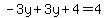 -3y%2B3y%2B4+=+4