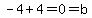 -4+4=0=b