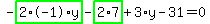 -highlight_green%28+2%2A-1%2Ay+%29-highlight_green%28+2%2A7+%29%2B3%2Ay-31=0