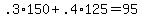 .3%2A150+%2B+.4%2A125+=+95