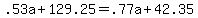 .53a+%2B+129.25+=+.77a+%2B+42.35%29