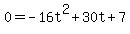 0=-16t%5E2%2B30t%2B7