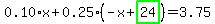 0.10%2Ax%2B0.25%2A%28-x%2Bhighlight_green%28+24+%29%29=3.75