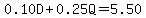 0.10D+0.25Q=5.50