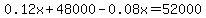 0.12x+48000-0.08x=52000