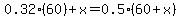 0.32%2860%29+%2B+x+=+0.5%2860%2Bx%29