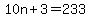 10n+%2B+3+=+233