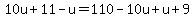 10u%2B11-u=110-10u%2Bu%2B9