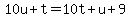10u+%2B+t+=+10t+%2B+u+%2B+9