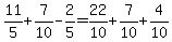 11%2F5+%2B+7%2F10+-+2%2F5+=+22%2F10%2B7%2F10%2B4%2F10