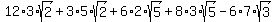 12*3*sqrt(2)+3*5*sqrt(2)+6*2*sqrt(5)+8*3*sqrt(5)-6*7*sqrt(3)