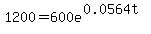 1200+=+600e%5E%280.0564t%29