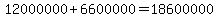 12000000+6600000=18600000