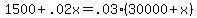 1500+%2B+.02x+=+.03%2A%2830000+%2B+x%29