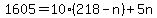 1605+=+10%28218+-+n%29+%2B+5n
