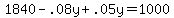 1840+-+.08y+%2B+.05y+=+1000