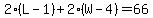 2%28L+-+1%29+%2B+2+%28W+-+4%29+=+66