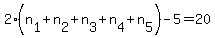 2%28n%5B1%5D+%2B+n%5B2%5D+%2B+n%5B3%5D+%2B+n%5B4%5D+%2B+n%5B5%5D%29+-+5+=+20