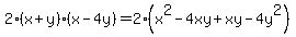 2%28x+%2B+y%29%28x+-+4y%29+=+2%28x%5E2+-+4xy+%2B+xy+-+4y%5E2%29