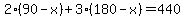 2%2A%2890-x%29%2B3%2A%28180-x%29=440