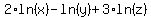 2%2Aln%28x%29-ln%28y%29%2B3%2Aln%28z%29